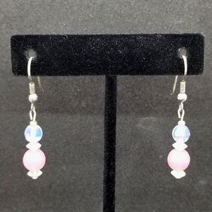 Blue & rose quartz bead crystal earrings